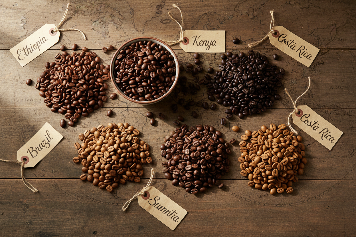 Different coffee beans from around the world